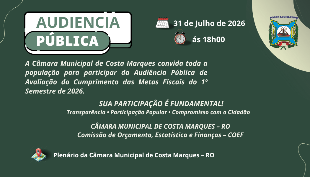Edital de Convocação de Audiência Pública das Metas Ficais do 1° Semestre de 2026.
