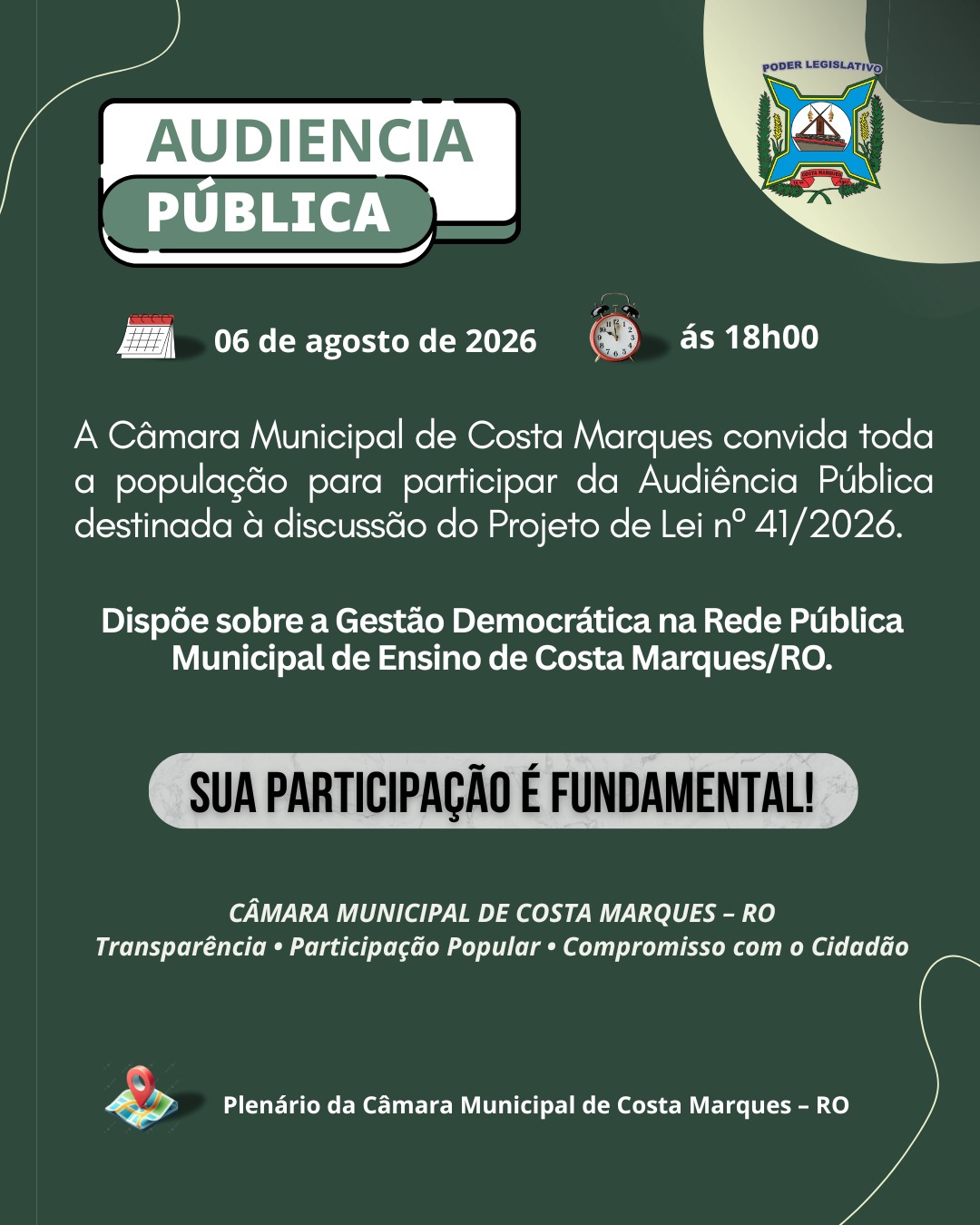Audiência Pública destinada a discussão do Projeto de Lei nº 41/2026